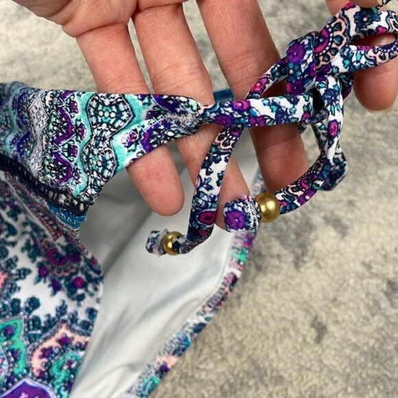 New Nanette Lepore Paros Bikini Bottom Side Ties Damask Print Blue Purple Sz L - Picture 8 of 10